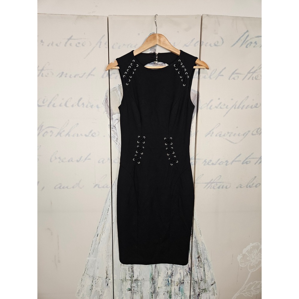 Cache Sheath Dress 2 Black Lace Up‎ Grommet Corset Bodycon Keyhole Back Edgy